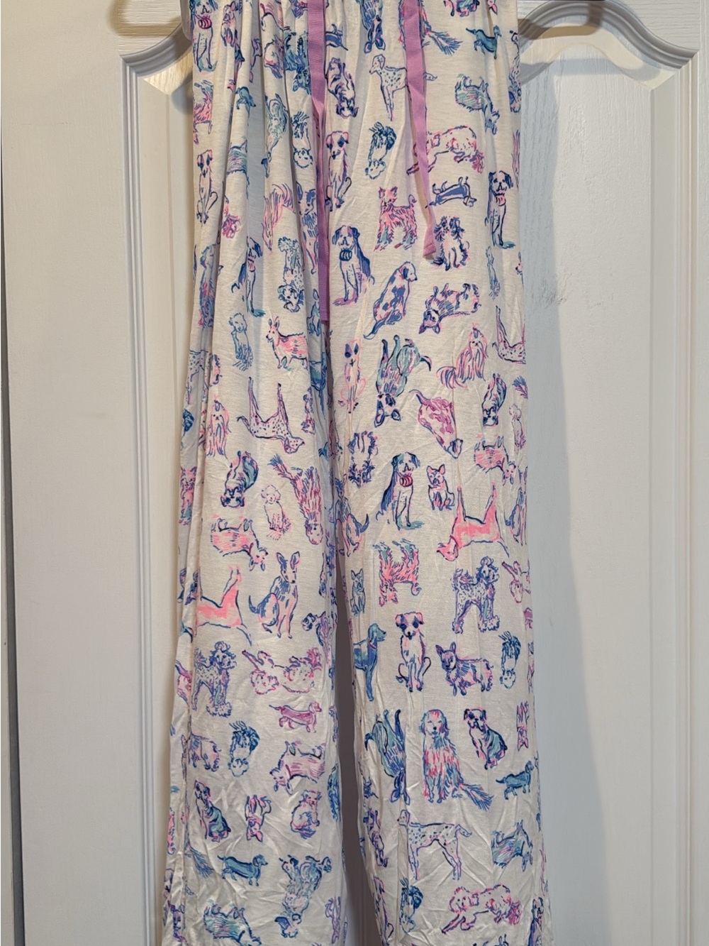 Lilly Pulitzer Cream Pajama Pants with Pink & Blue Dog Print
